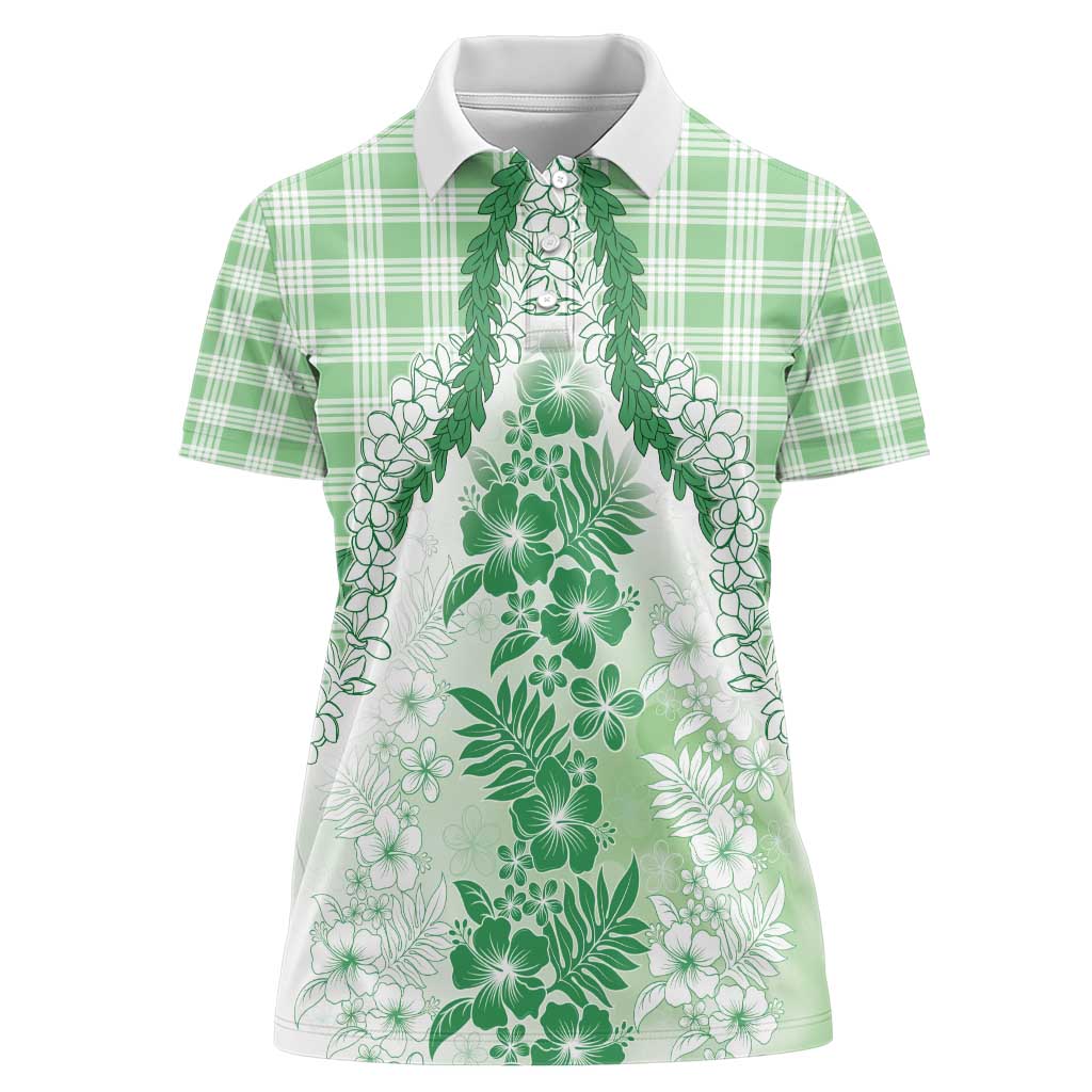 Aloha Hawaii Palaka Women Polo Shirt Green Plumeria Lei - Polynesian Pride