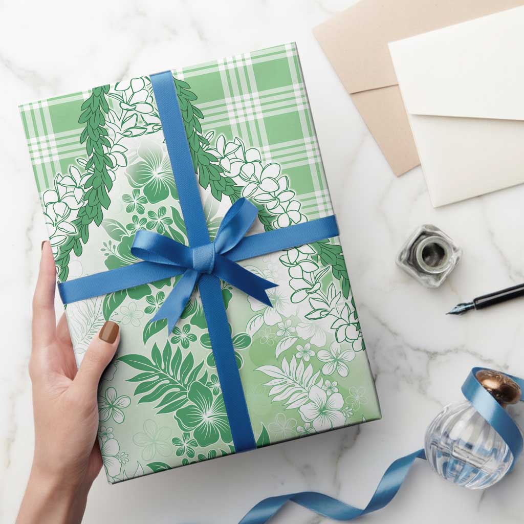 Aloha Hawaii Palaka Wrapping Paper Green Plumeria Lei LT05 - Polynesian Pride