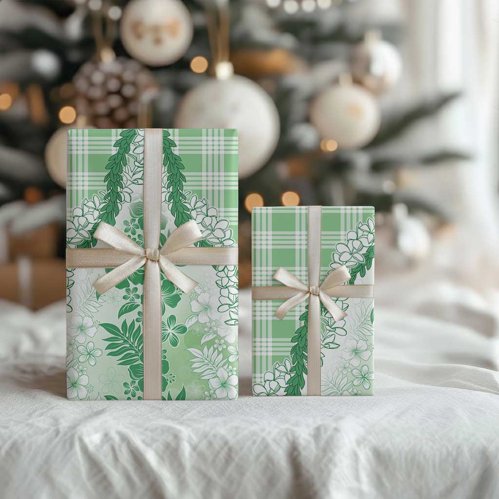 Aloha Hawaii Palaka Wrapping Paper Green Plumeria Lei LT05 - Polynesian Pride