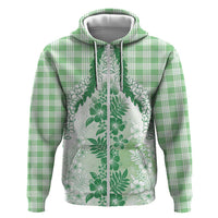 Aloha Hawaii Palaka Zip Hoodie Green Plumeria Lei - Polynesian Pride