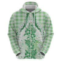 Aloha Hawaii Palaka Zip Hoodie Green Plumeria Lei - Polynesian Pride