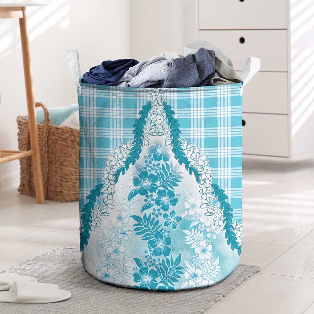Aloha Hawaii Palaka Laundry Basket Blue Plumeria Lei - Polynesian Pride