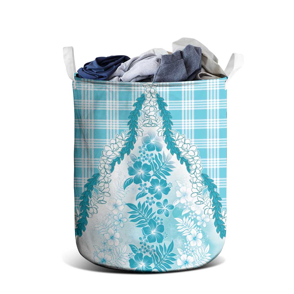 Aloha Hawaii Palaka Laundry Basket Blue Plumeria Lei - Polynesian Pride