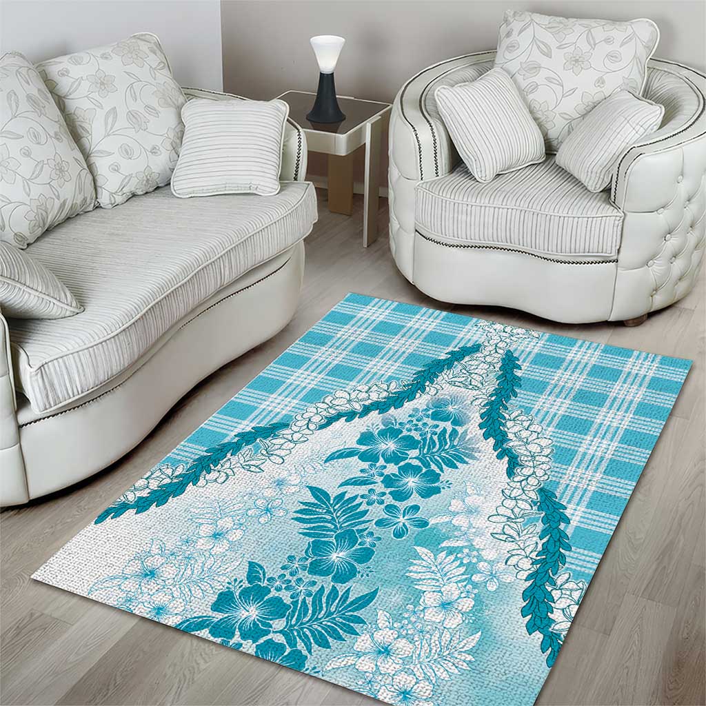 Aloha Hawaii Palaka Area Rug Blue Plumeria Lei - Polynesian Pride