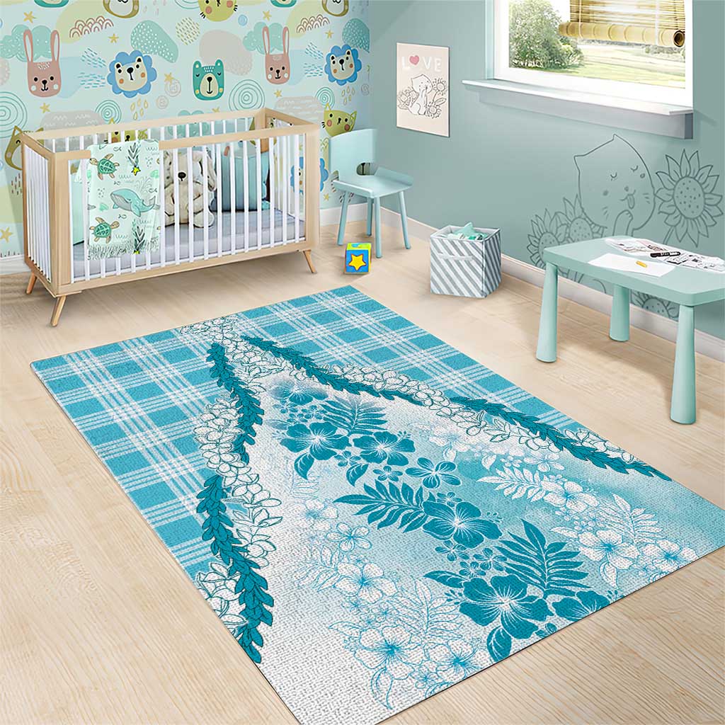Aloha Hawaii Palaka Area Rug Blue Plumeria Lei - Polynesian Pride