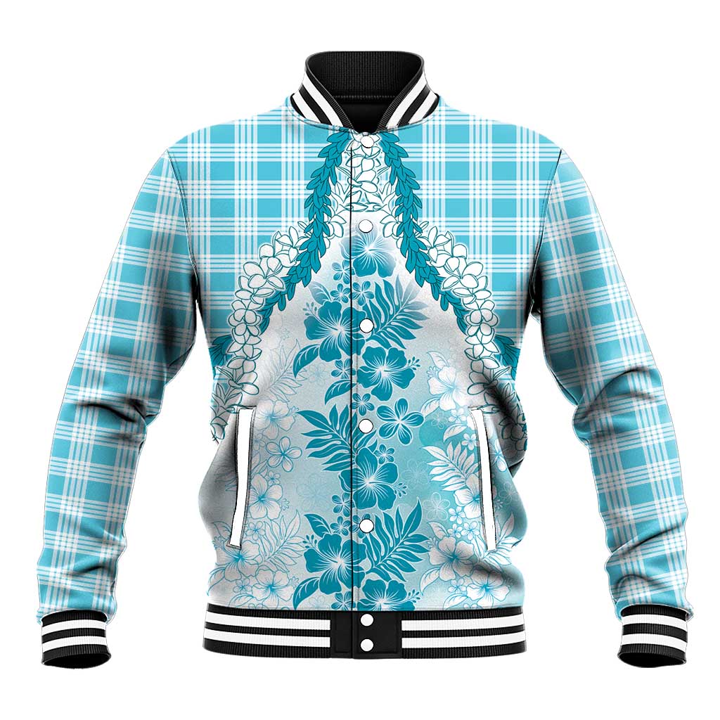 Aloha Hawaii Palaka Baseball Jacket Blue Plumeria Lei - Polynesian Pride