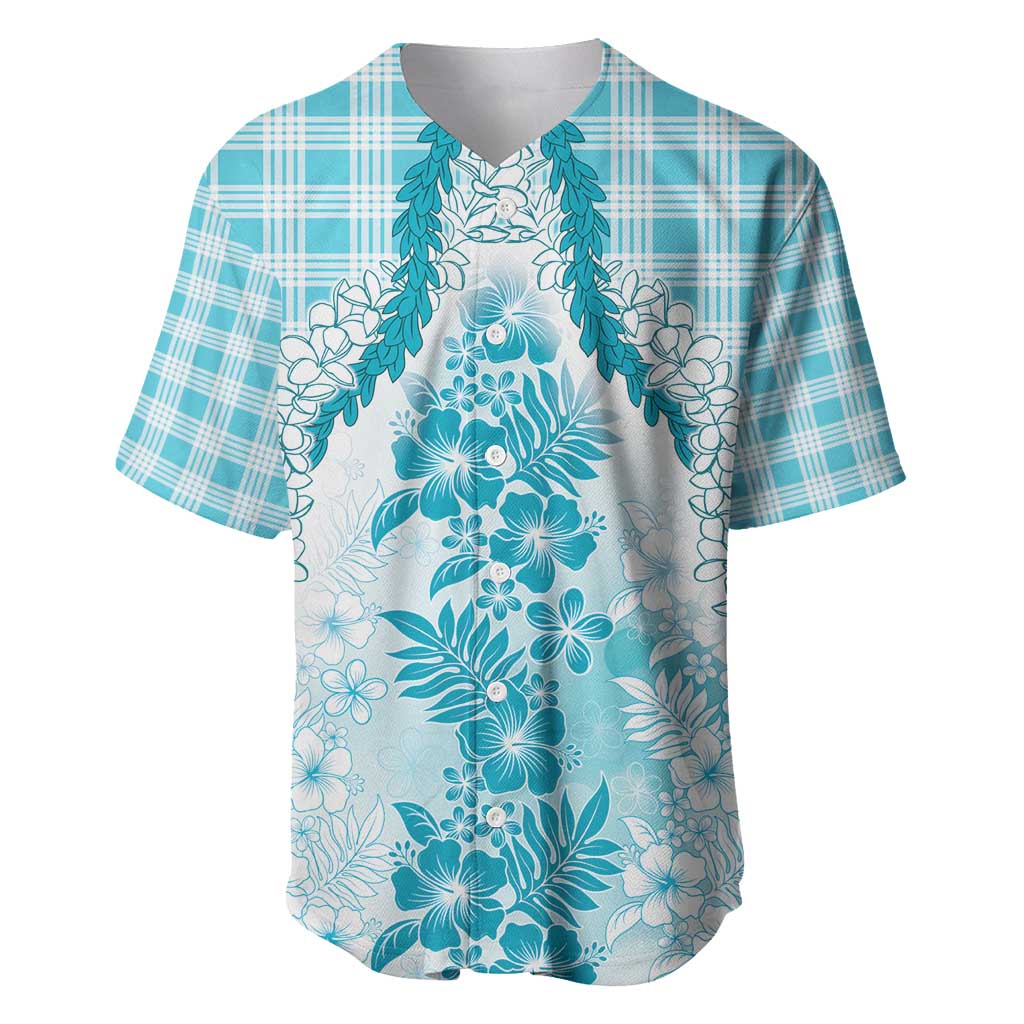 Aloha Hawaii Palaka Baseball Jersey Blue Plumeria Lei - Polynesian Pride