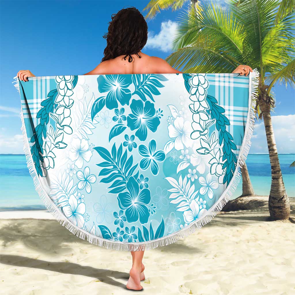 Aloha Hawaii Palaka Beach Blanket Blue Plumeria Lei - Polynesian Pride