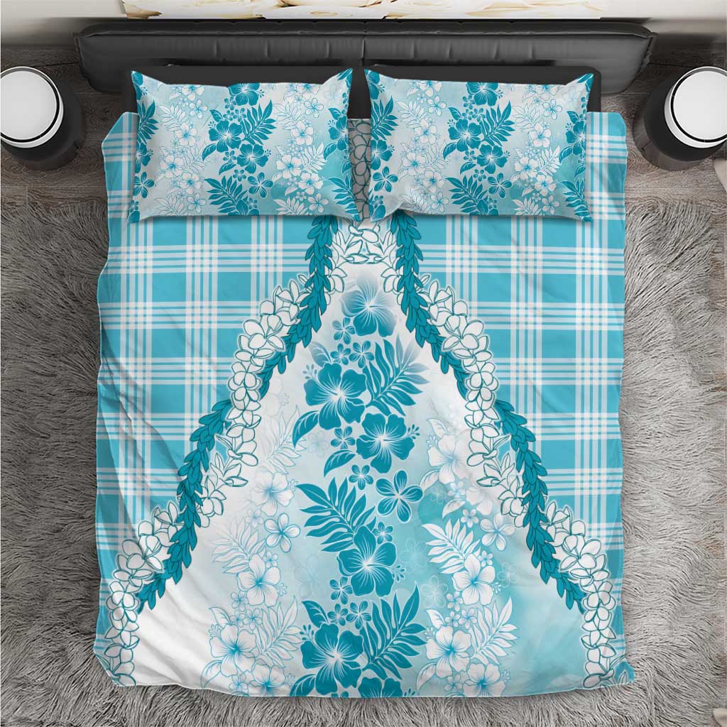 Aloha Hawaii Palaka Bedding Set Blue Plumeria Lei - Polynesian Pride