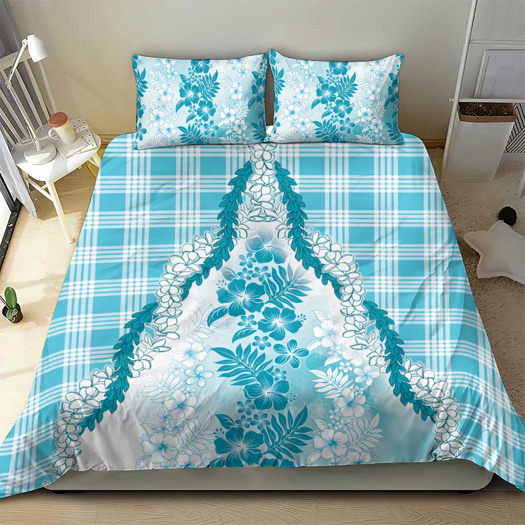 Aloha Hawaii Palaka Bedding Set Blue Plumeria Lei - Polynesian Pride