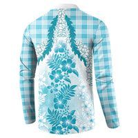 Aloha Hawaii Palaka Button Sweatshirt Blue Plumeria Lei - Polynesian Pride