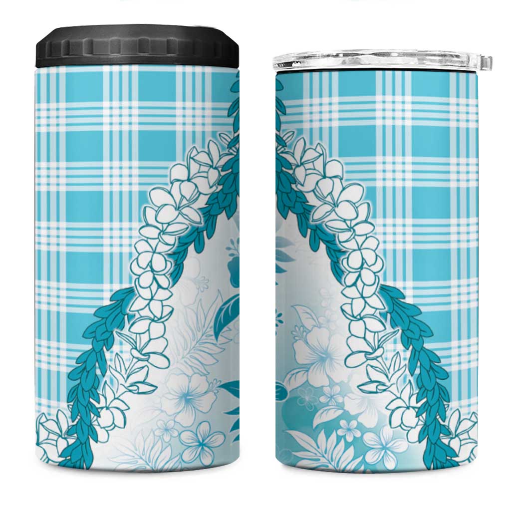 Aloha Hawaii Palaka 4 in 1 Can Cooler Tumbler Blue Plumeria Lei - Polynesian Pride