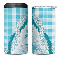 Aloha Hawaii Palaka 4 in 1 Can Cooler Tumbler Blue Plumeria Lei - Polynesian Pride