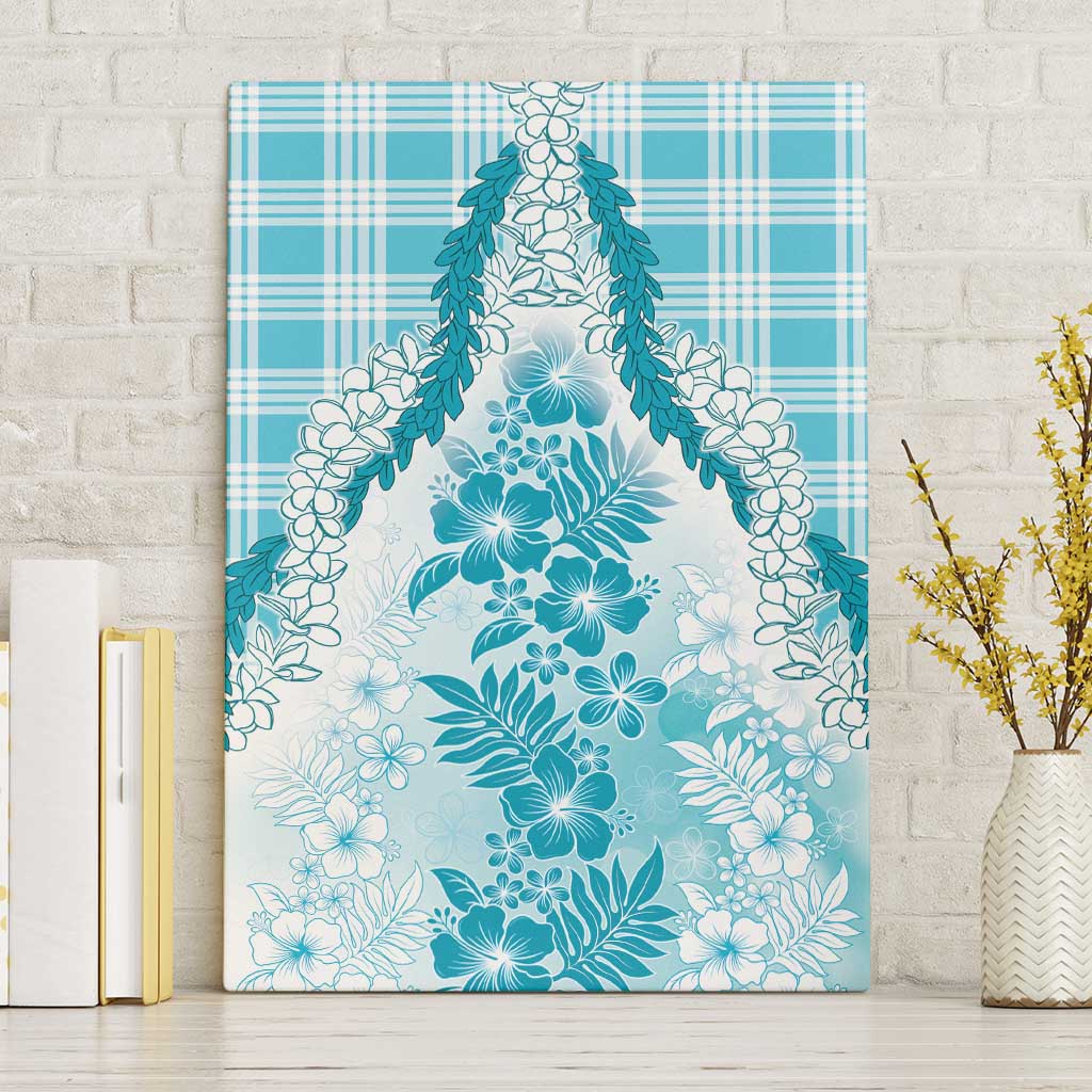 Aloha Hawaii Palaka Canvas Wall Art Blue Plumeria Lei - Polynesian Pride