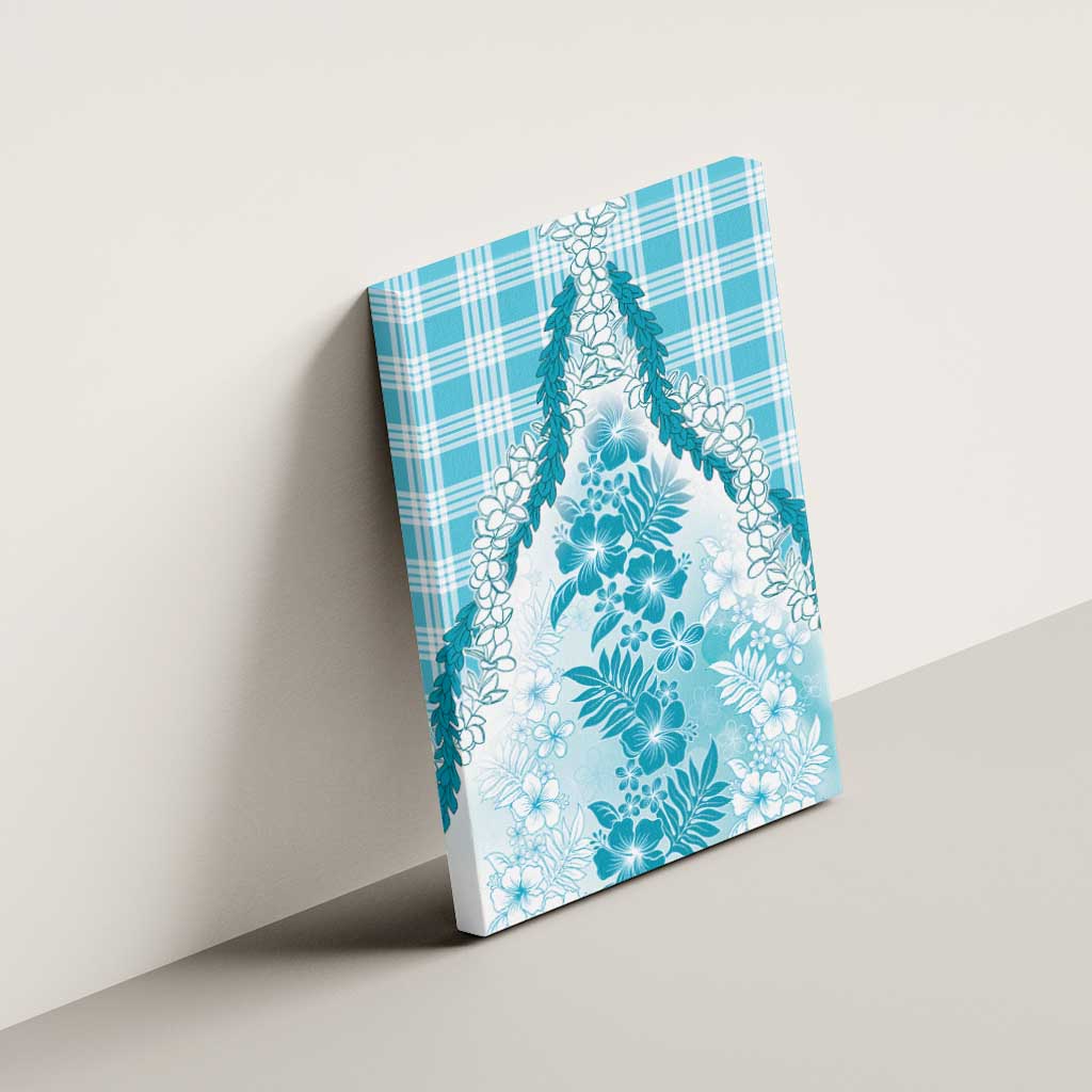 Aloha Hawaii Palaka Canvas Wall Art Blue Plumeria Lei - Polynesian Pride