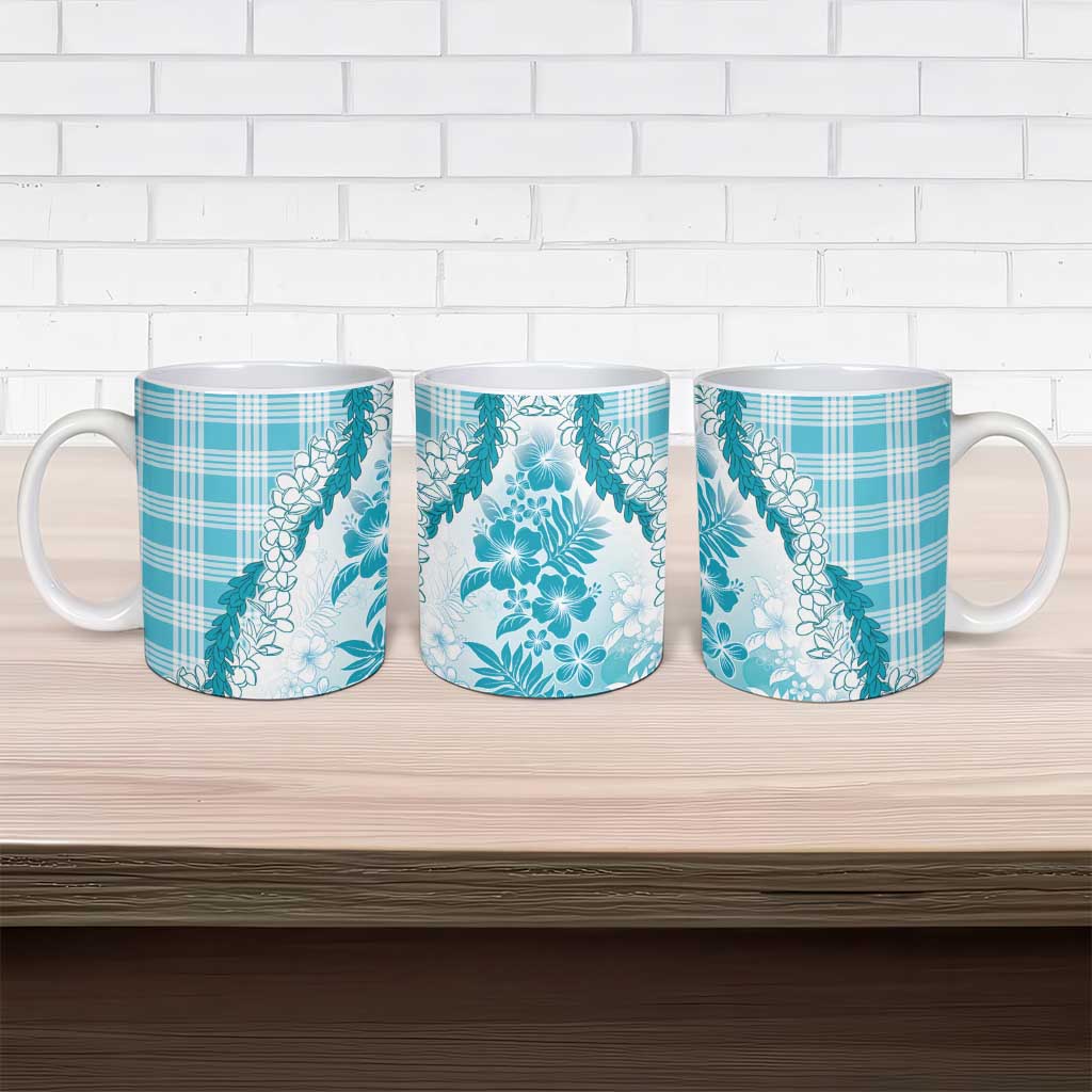 Aloha Hawaii Palaka Ceramic Mug Blue Plumeria Lei - Polynesian Pride