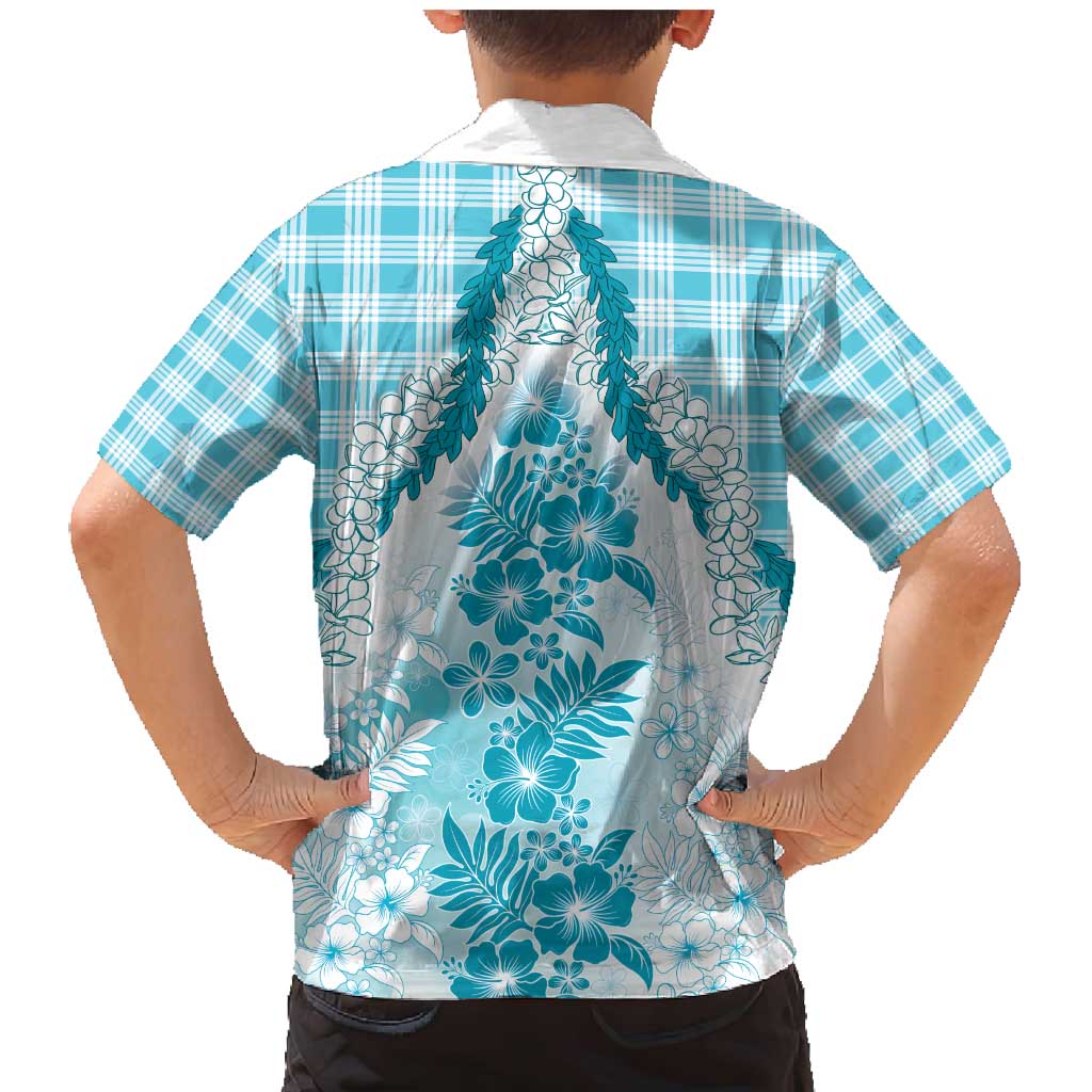 Aloha Hawaii Palaka Family Matching Mermaid Dress and Hawaiian Shirt Blue Plumeria Lei - Polynesian Pride