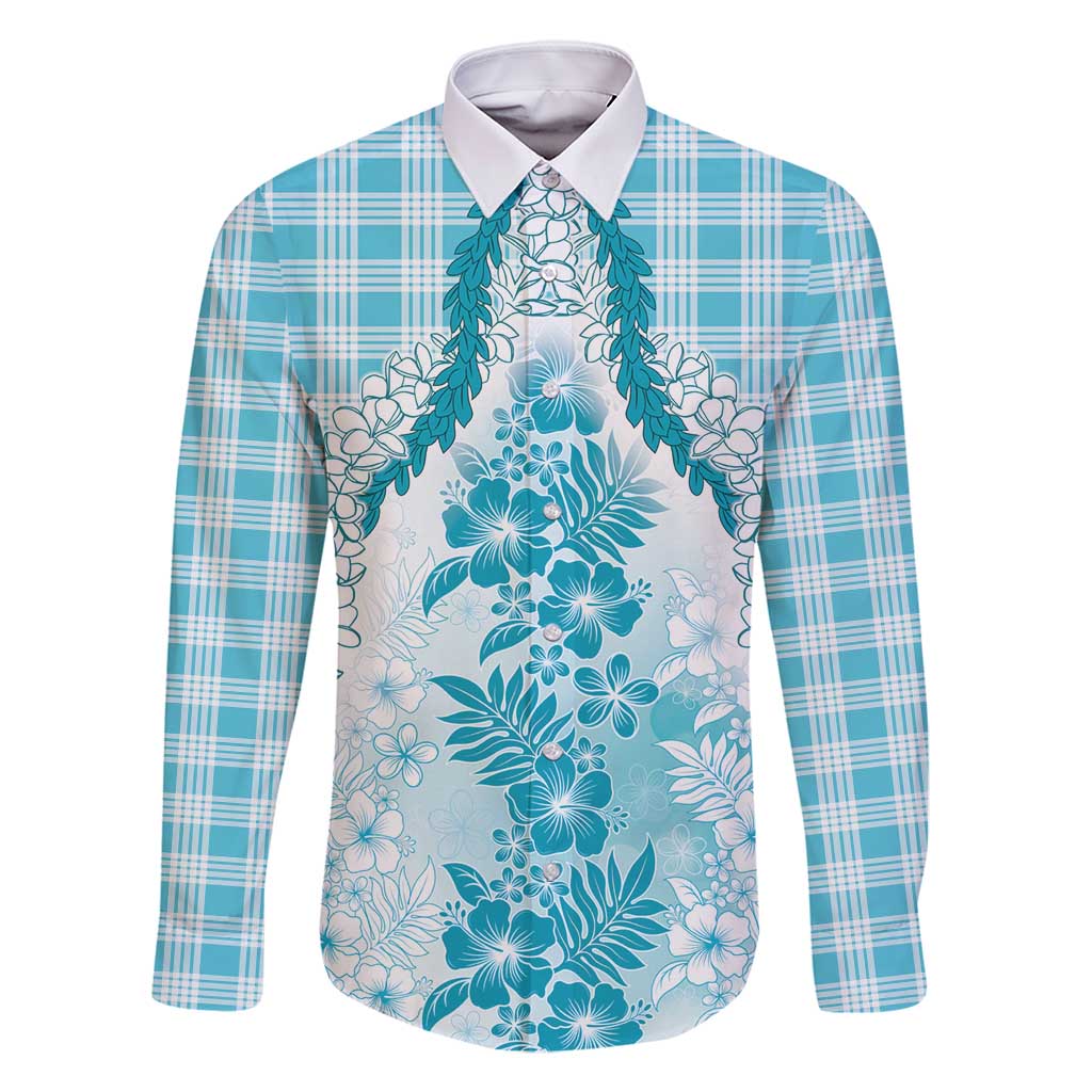 Aloha Hawaii Palaka Family Matching Off Shoulder Maxi Dress and Hawaiian Shirt Blue Plumeria Lei - Polynesian Pride