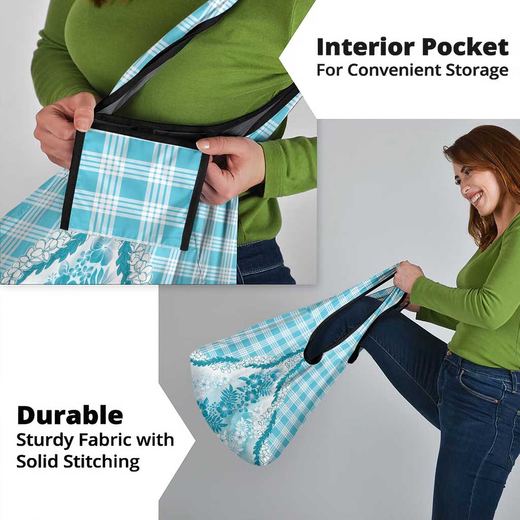 Aloha Hawaii Palaka Grocery Bag Blue Plumeria Lei - Polynesian Pride