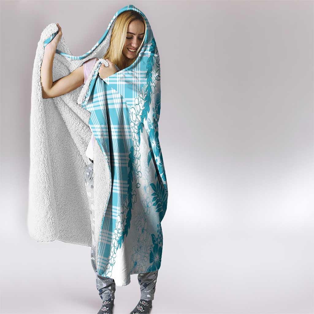 Aloha Hawaii Palaka Hooded Blanket Blue Plumeria Lei - Polynesian Pride