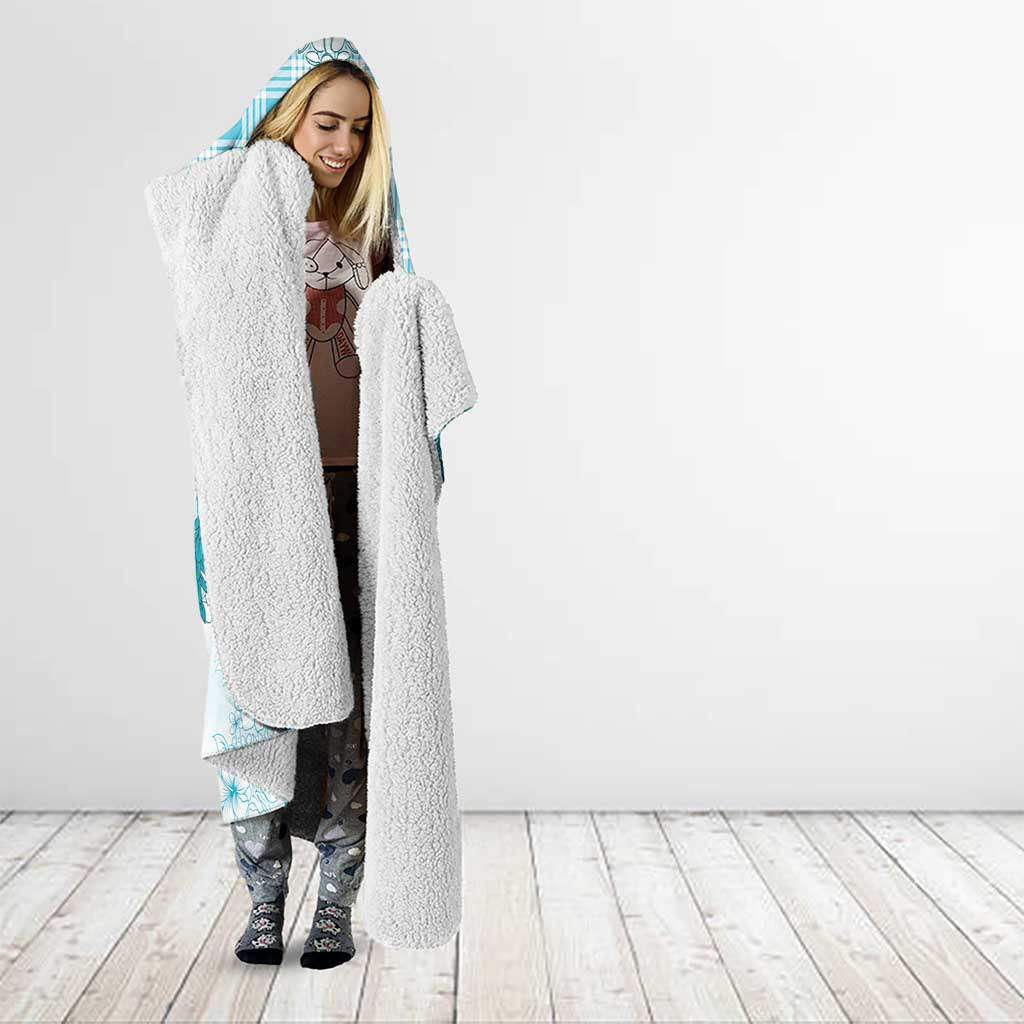 Aloha Hawaii Palaka Hooded Blanket Blue Plumeria Lei - Polynesian Pride