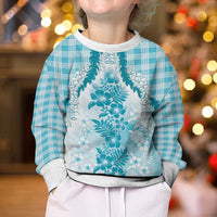 Aloha Hawaii Palaka Kid Ugly Christmas Sweater Blue Plumeria Lei - Polynesian Pride