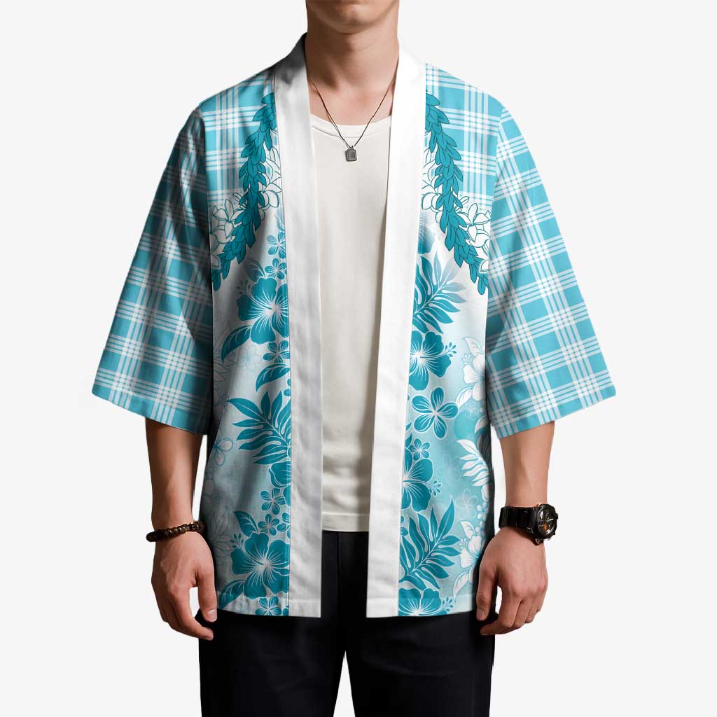 Aloha Hawaii Palaka Kimono Blue Plumeria Lei - Polynesian Pride