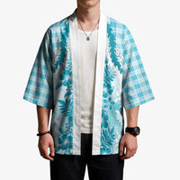 Aloha Hawaii Palaka Kimono Blue Plumeria Lei - Polynesian Pride