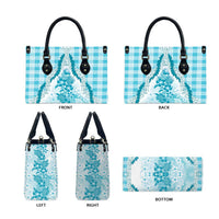 Aloha Hawaii Palaka Leather Bag Blue Plumeria Lei - Polynesian Pride