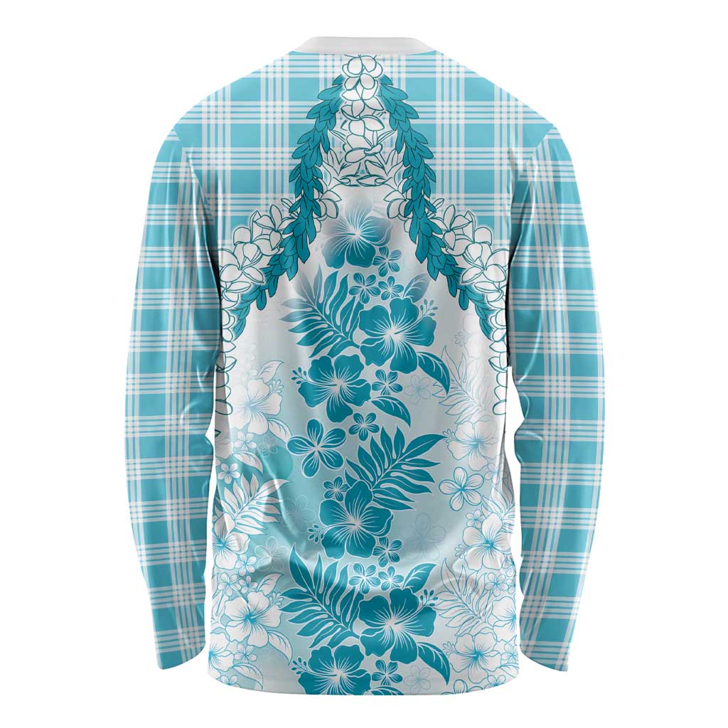 Aloha Hawaii Palaka Long Sleeve Shirt Blue Plumeria Lei - Polynesian Pride