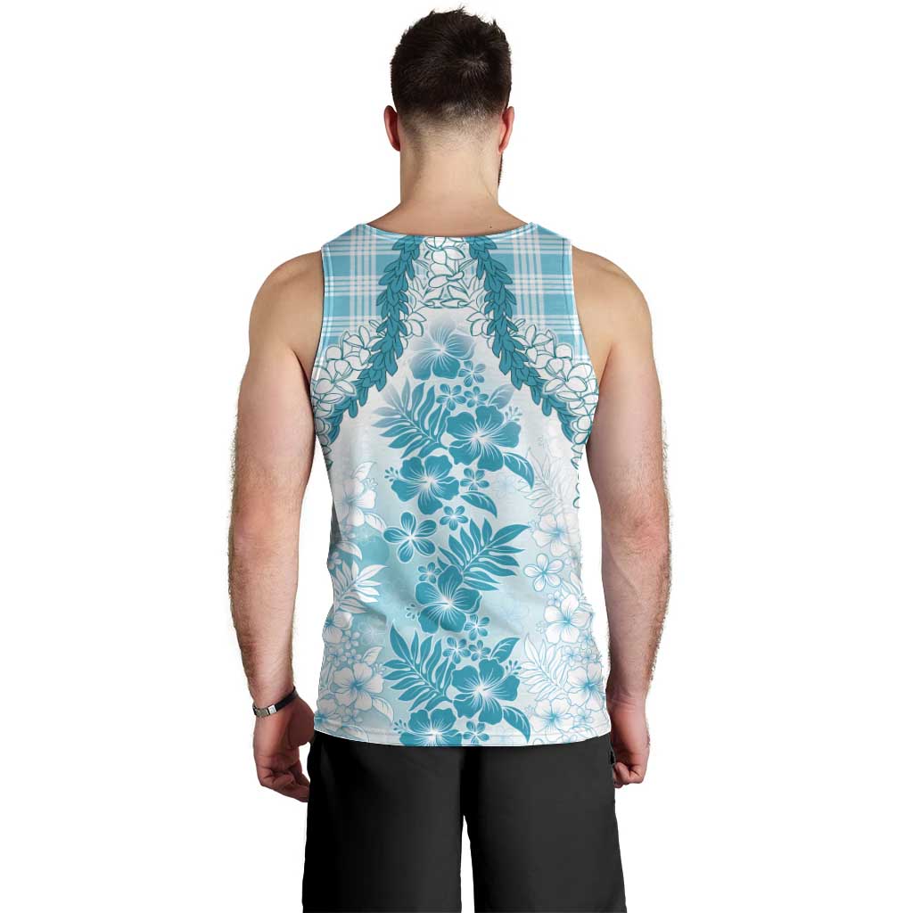 Aloha Hawaii Palaka Men Tank Top Blue Plumeria Lei - Polynesian Pride