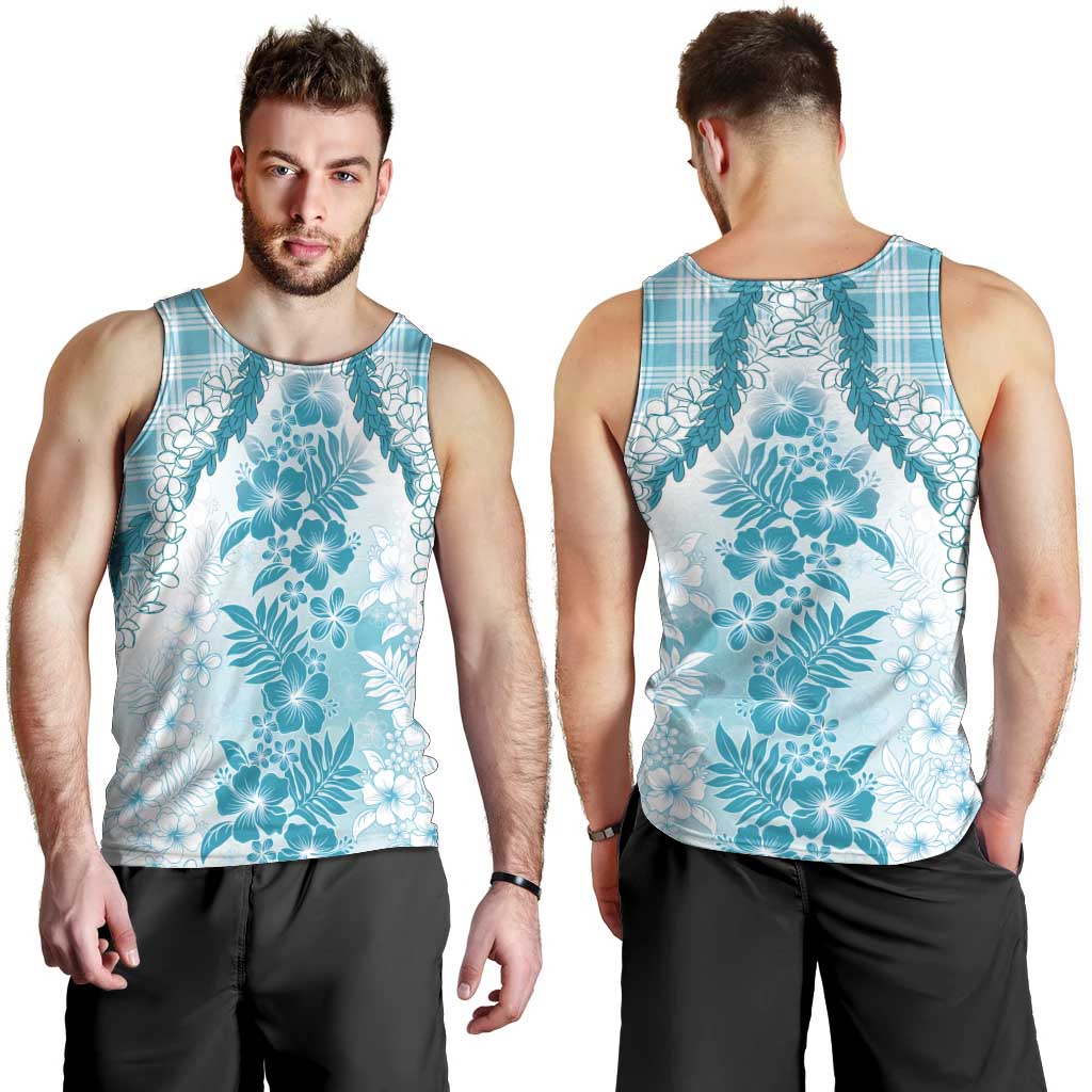 Aloha Hawaii Palaka Men Tank Top Blue Plumeria Lei - Polynesian Pride