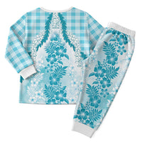 Aloha Hawaii Palaka Christmas Pajama Set Blue Plumeria Lei - Polynesian Pride