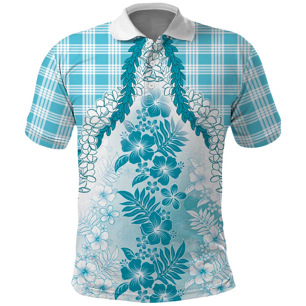 Aloha Hawaii Palaka Polo Shirt Blue Plumeria Lei - Polynesian Pride