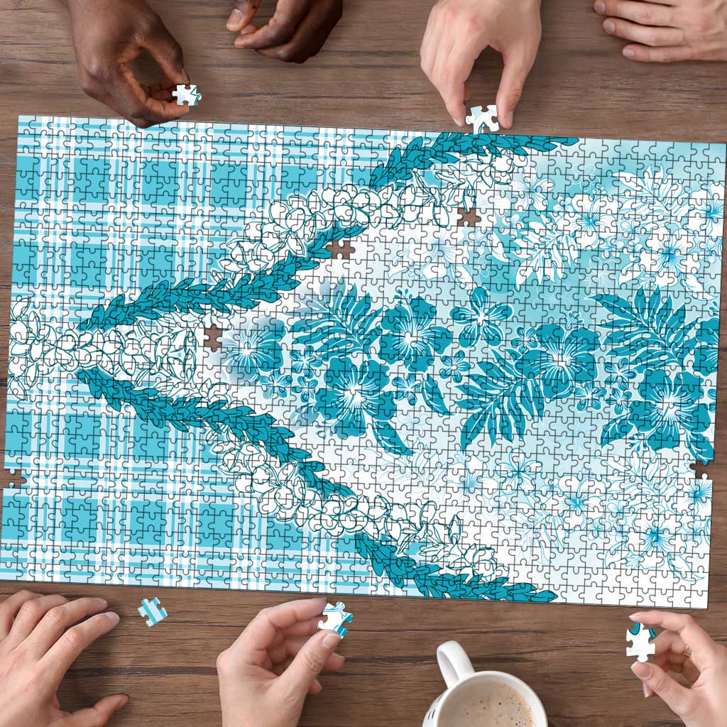 Aloha Hawaii Palaka Puzzle Blue Plumeria Lei - Polynesian Pride