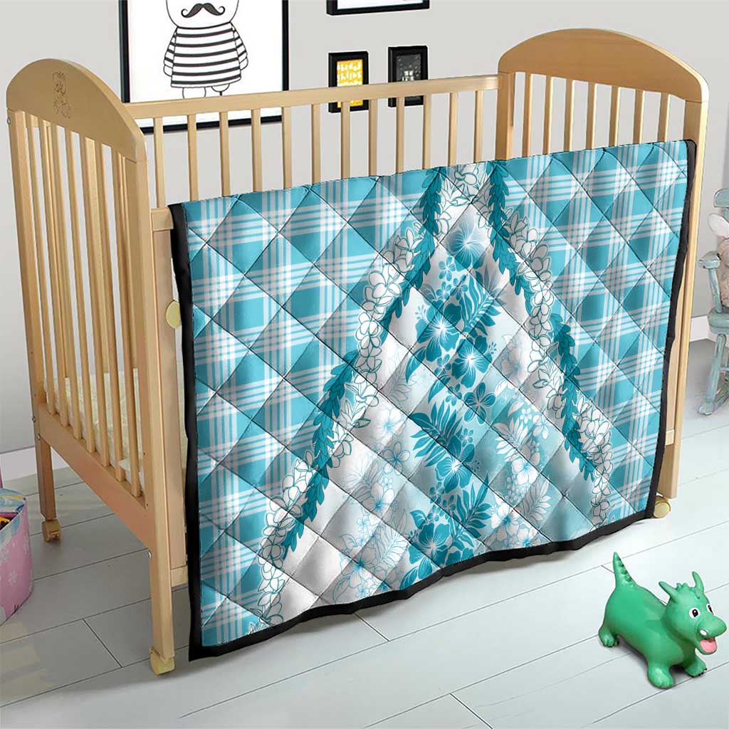 Aloha Hawaii Palaka Quilt Blue Plumeria Lei - Polynesian Pride