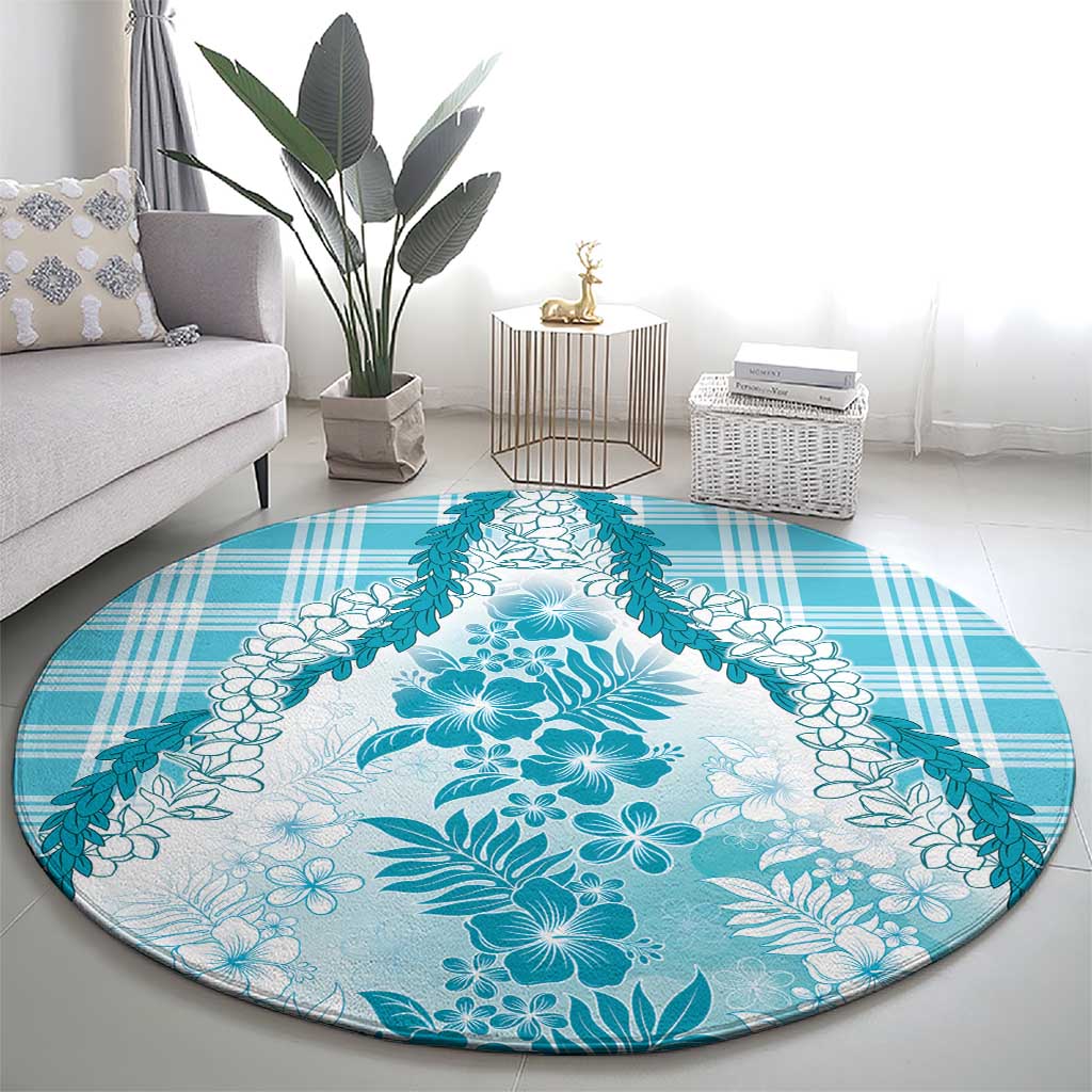 Aloha Hawaii Palaka Round Carpet Blue Plumeria Lei - Polynesian Pride
