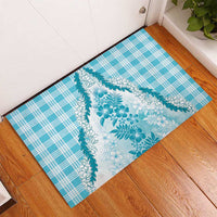 Aloha Hawaii Palaka Rubber Doormat Blue Plumeria Lei - Polynesian Pride
