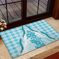 Aloha Hawaii Palaka Rubber Doormat Blue Plumeria Lei - Polynesian Pride