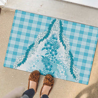 Aloha Hawaii Palaka Rubber Doormat Blue Plumeria Lei - Polynesian Pride