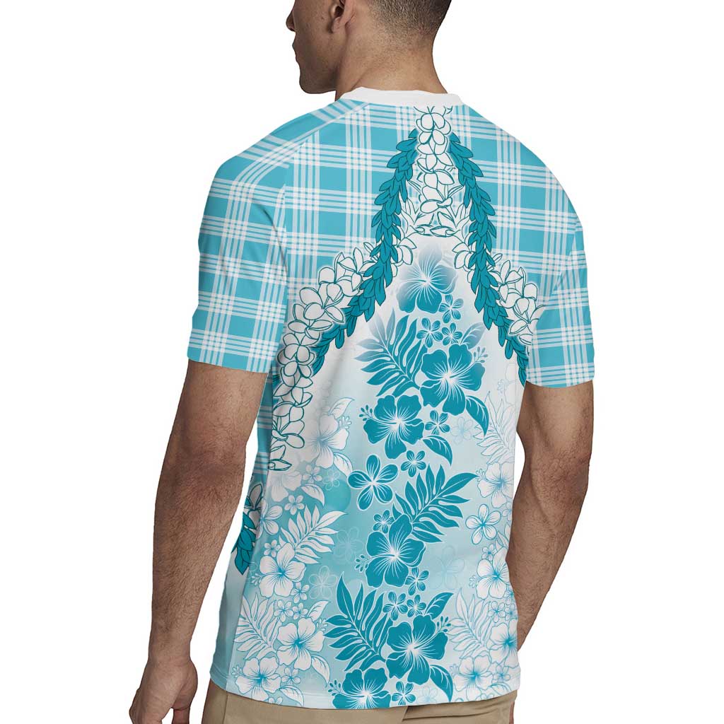 Aloha Hawaii Palaka Rugby Jersey Blue Plumeria Lei - Polynesian Pride