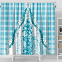 Aloha Hawaii Palaka Shower Curtain Blue Plumeria Lei - Polynesian Pride