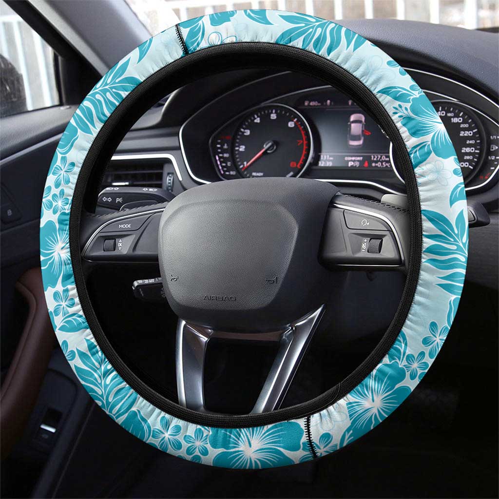 Aloha Hawaii Palaka Steering Wheel Cover Blue Plumeria Lei - Polynesian Pride