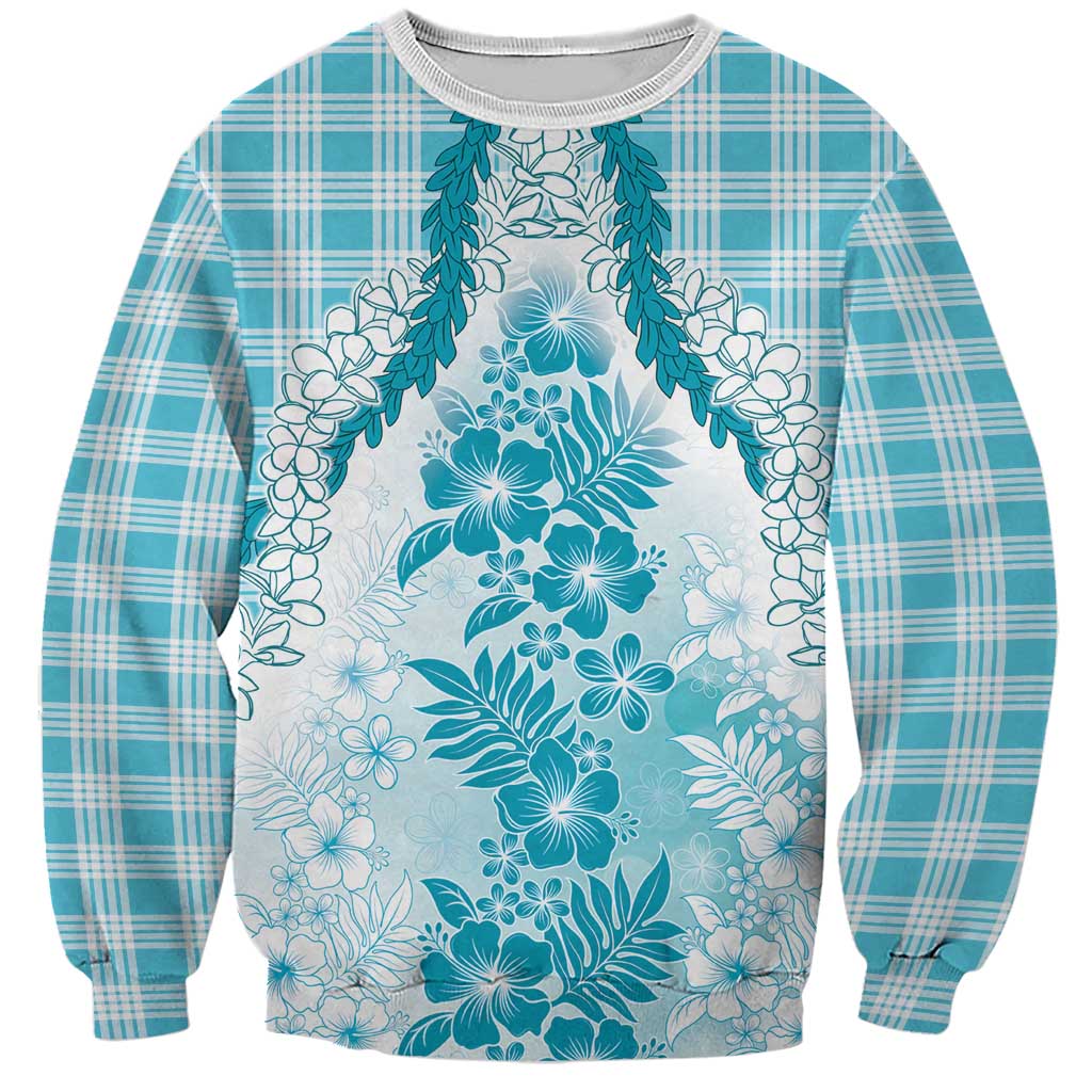 Aloha Hawaii Palaka Sweatshirt Blue Plumeria Lei - Polynesian Pride