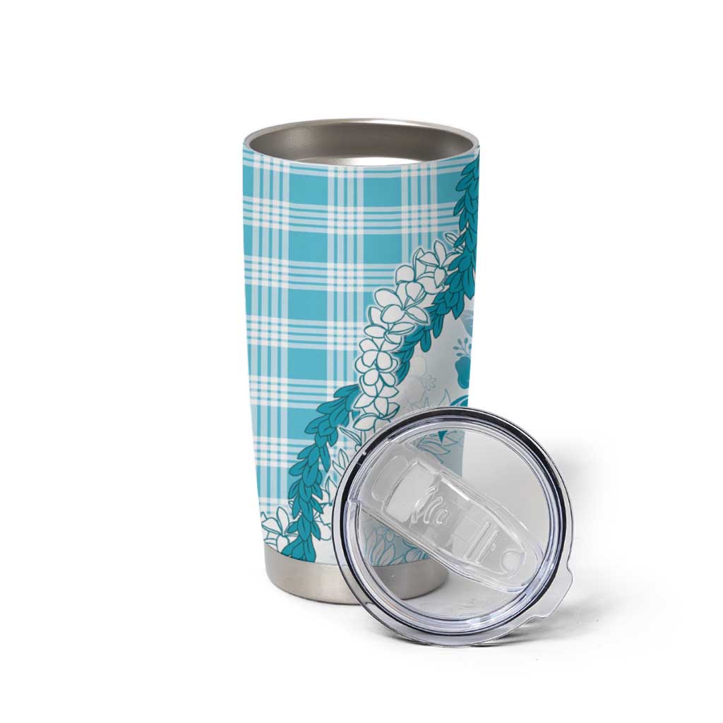 Aloha Hawaii Palaka Tumbler Cup Blue Plumeria Lei - Polynesian Pride
