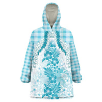 Aloha Hawaii Palaka Wearable Blanket Hoodie Blue Plumeria Lei - Polynesian Pride