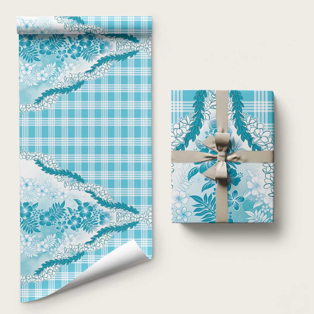 Aloha Hawaii Palaka Wrapping Paper Blue Plumeria Lei LT05 58" × 23" Blue - Polynesian Pride