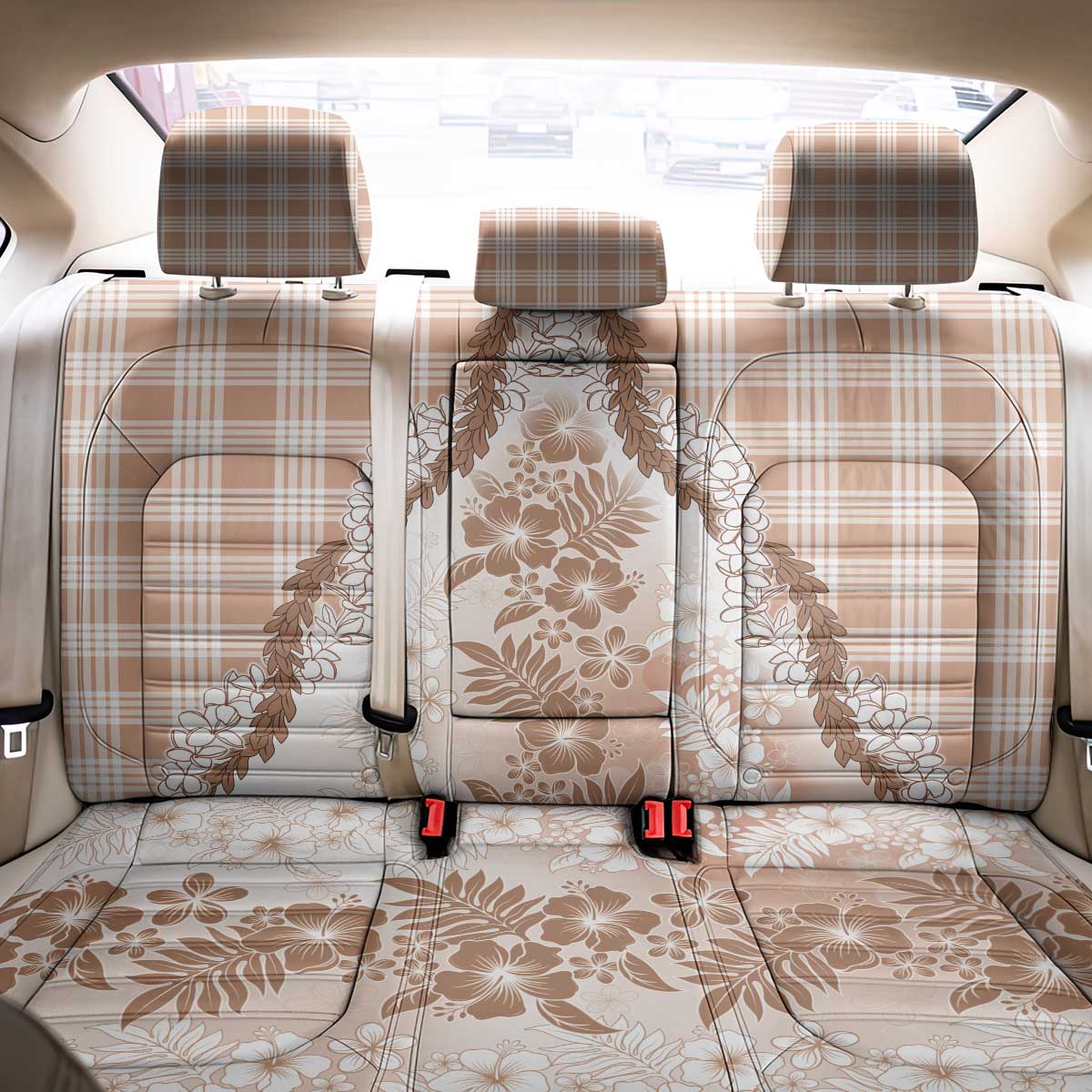 Aloha Hawaii Palaka Back Car Seat Cover Beige Plumeria Lei - Polynesian Pride