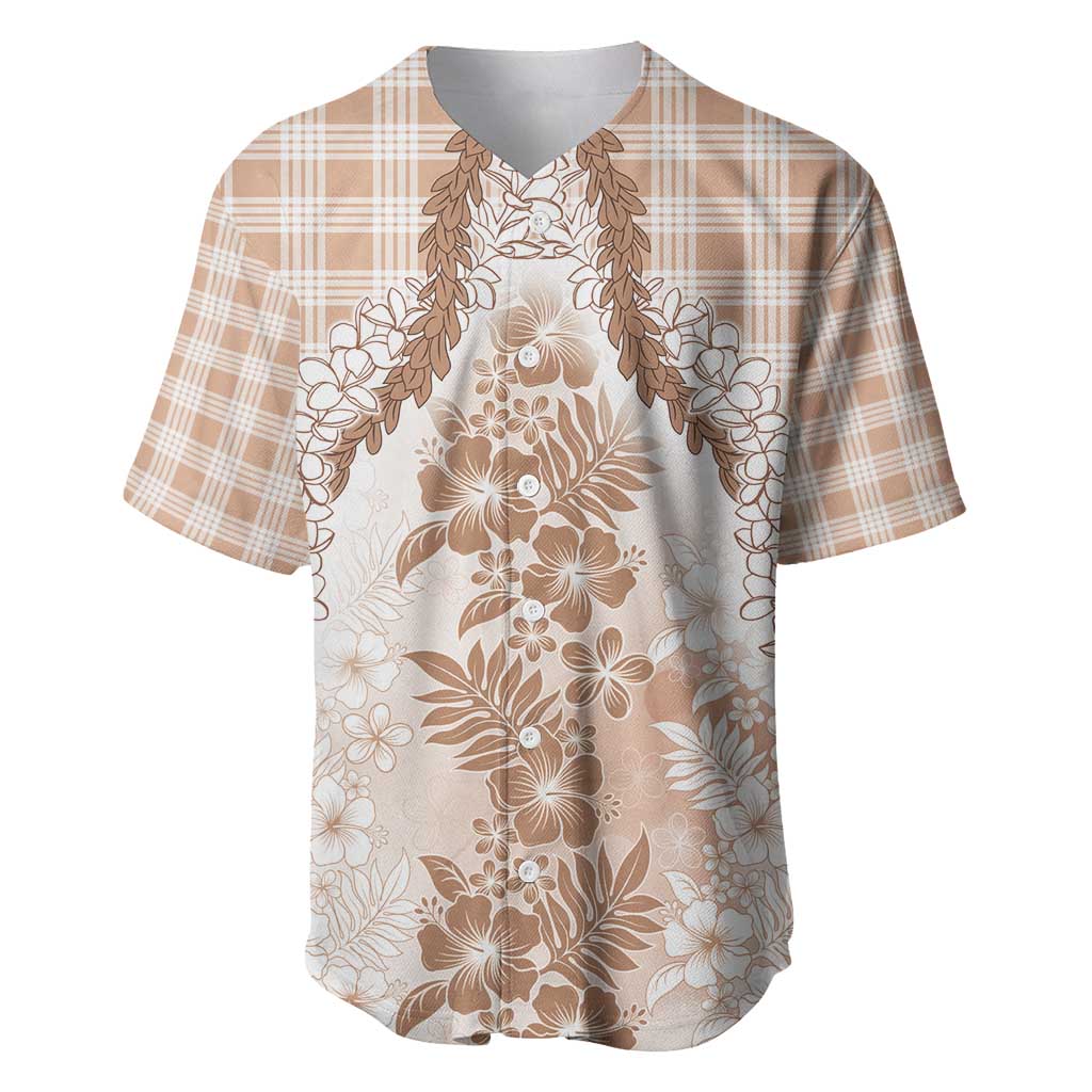 Aloha Hawaii Palaka Baseball Jersey Beige Plumeria Lei - Polynesian Pride