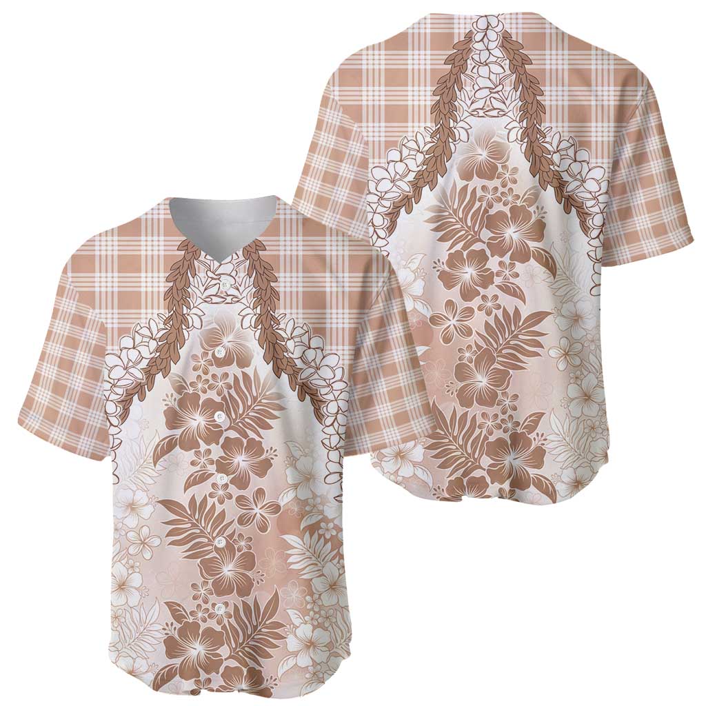 Aloha Hawaii Palaka Baseball Jersey Beige Plumeria Lei - Polynesian Pride